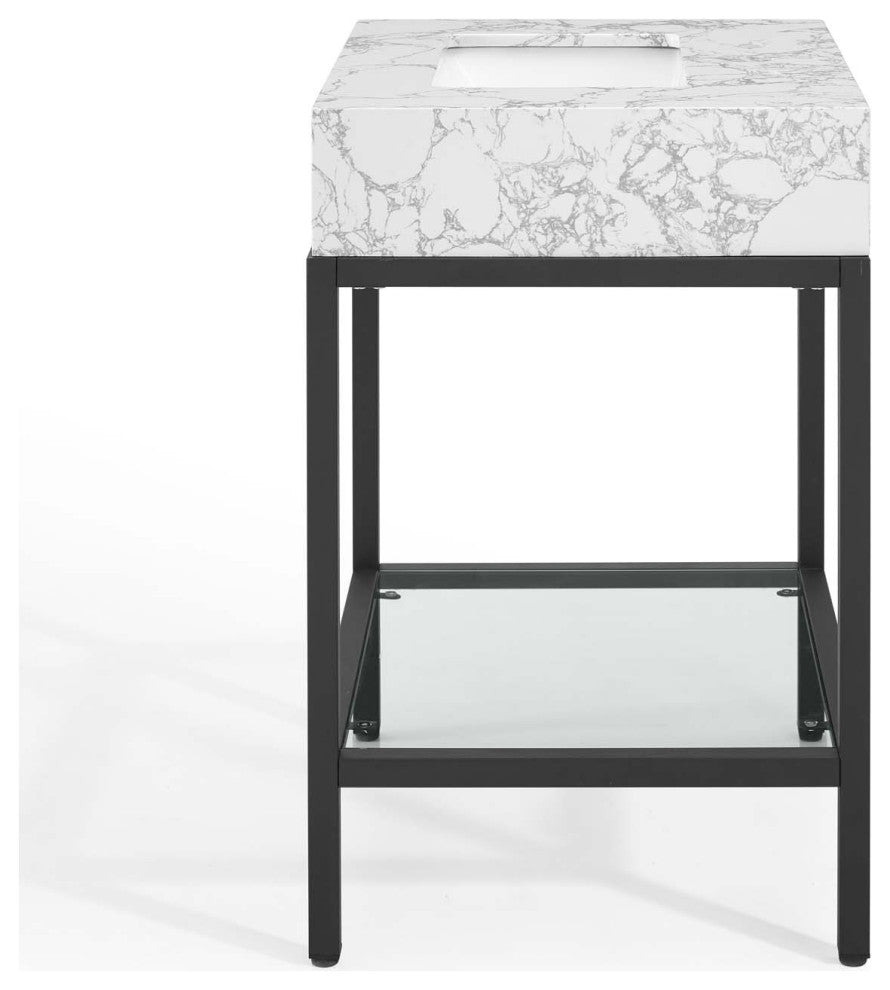 Sink Vanity Cabinet, Artificial Marble, Metal, Black White, Modern, Bathroom