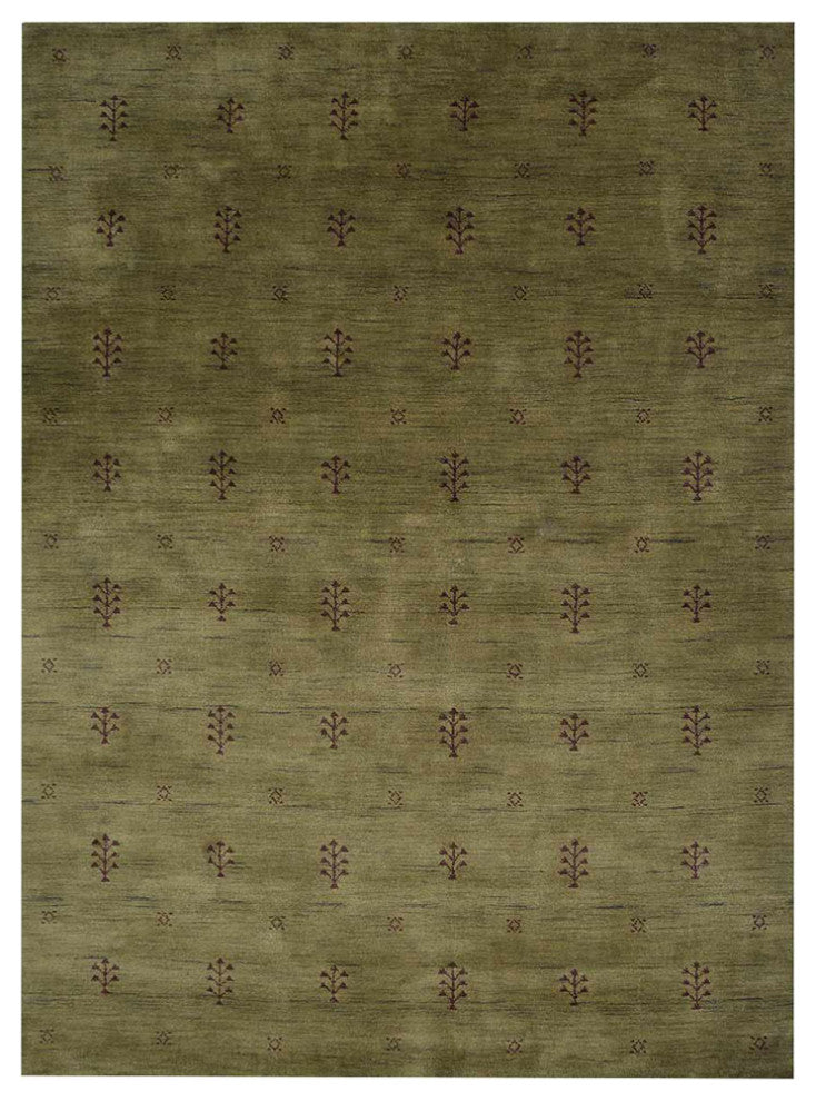 HAND KNOTTED LOOM WOOL ECO-FRIENDLY AREA RUGS  - Green Brown,Contemporary