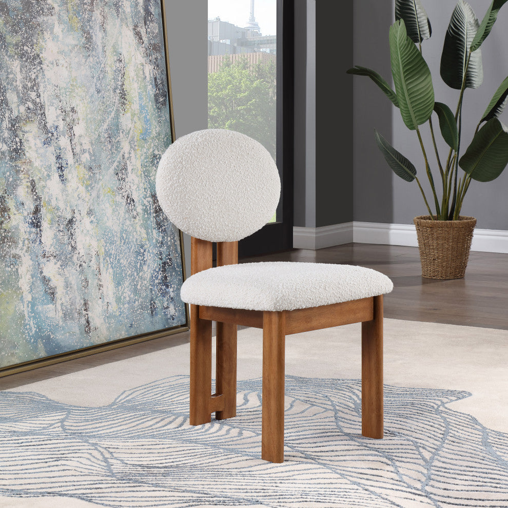 Napa Boucle Fabric Dining Chair, Set of 2, Cream, Walnut Finish