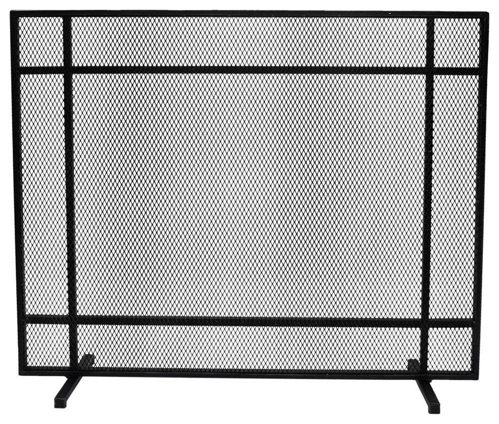 Markus Modern Single Panel Iron Firescreen, Black Brushed Silver Finish