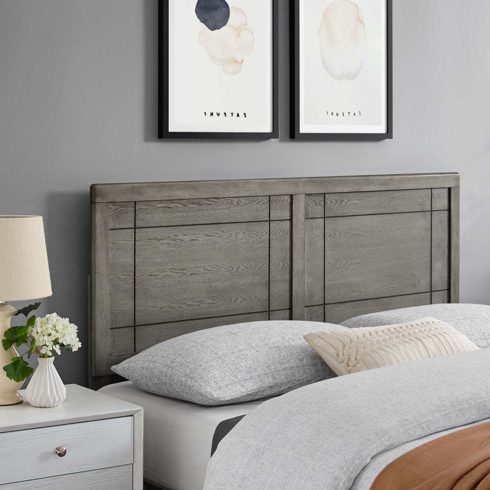 Headboard, Full Size, Wood, Gray, Modern Mid-Century, Bedroom Master Suite