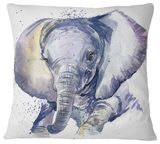 Baby Elephant Blue Watercolor Abstract Throw Pillow, 18"x18"