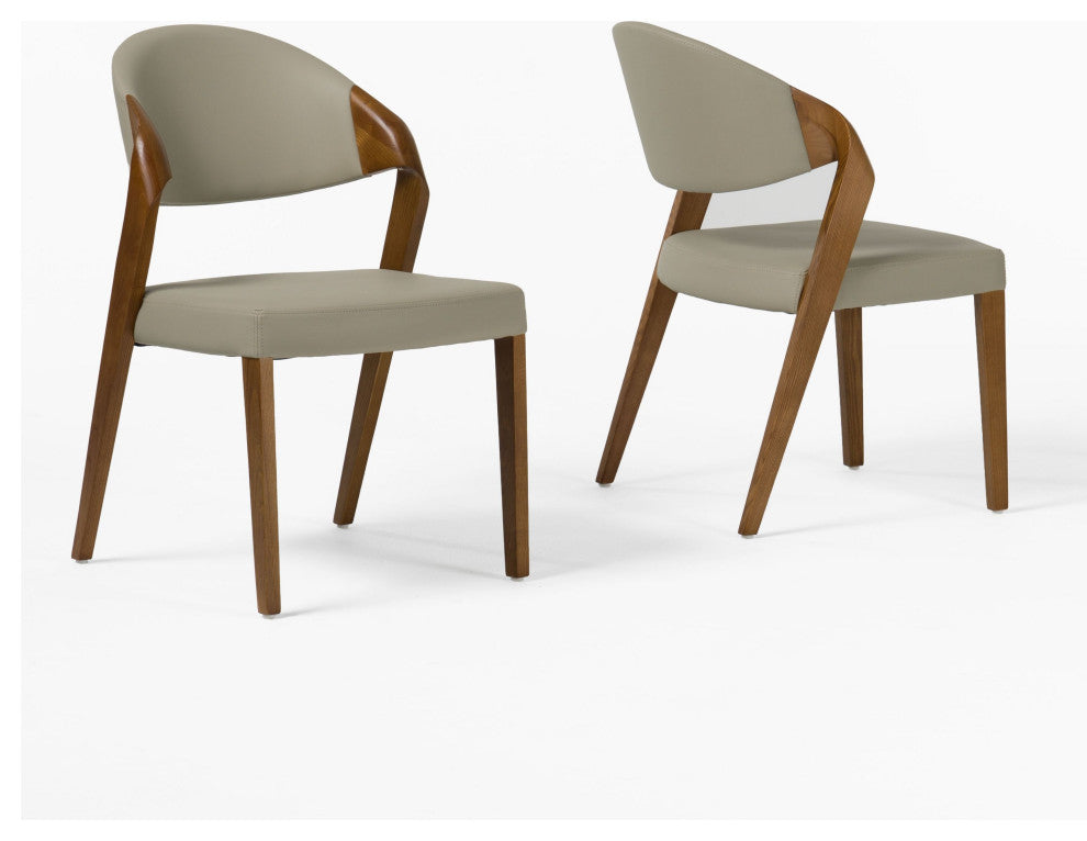Modrest Arlo Modern Beige and Walnut Dining Chairs, Set of 2