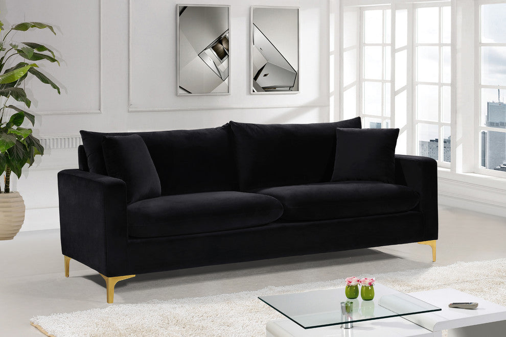 Naomi Velvet Upholstered Sofa, Black