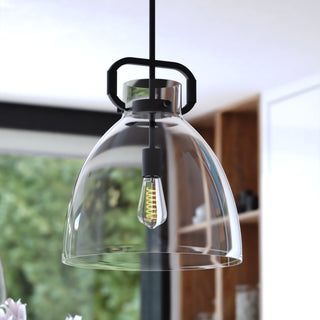 Madrona 1 Light Black Contemporary Pendant Light Clear Glass, Black