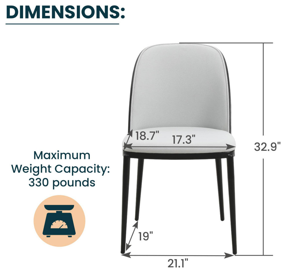 LeisureMod Tule Dining Side Chair With Upholstered Seat and Steel Frame, Black/Platinum Blue