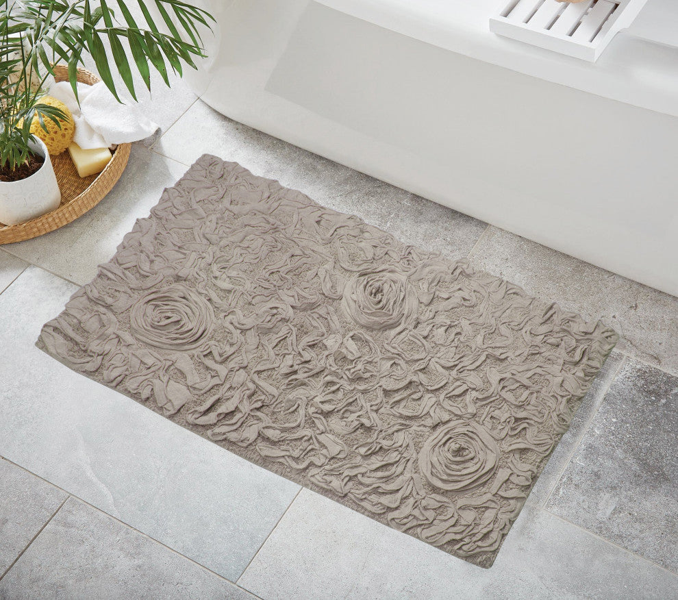 Bell Flower Collection Tufted Bath Rugs, 24"x40" Rectangle, Linen