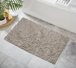Bell Flower Collection Tufted Bath Rugs, 24"x40" Rectangle, Linen