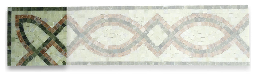 Marble Mosaic Border Accent Tile Romanze Green Jade 5.9x5.9 Polished, 1 piece