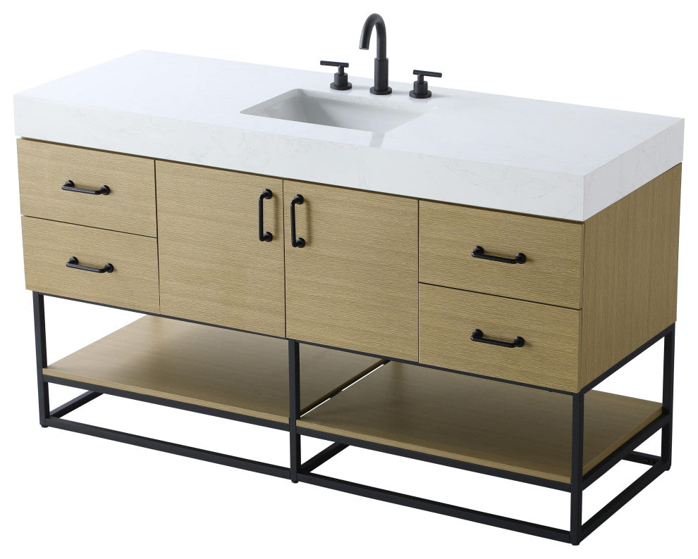 Home Living 60" Single Bathroom Vanity, Honey Brown
