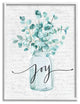 Aqua Blue Plant Leaves In Jar Joy Text Design, 24 x 30