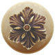 Opulent Flower Natural Wood Knob, Clear Finish With Antique-Style Brass