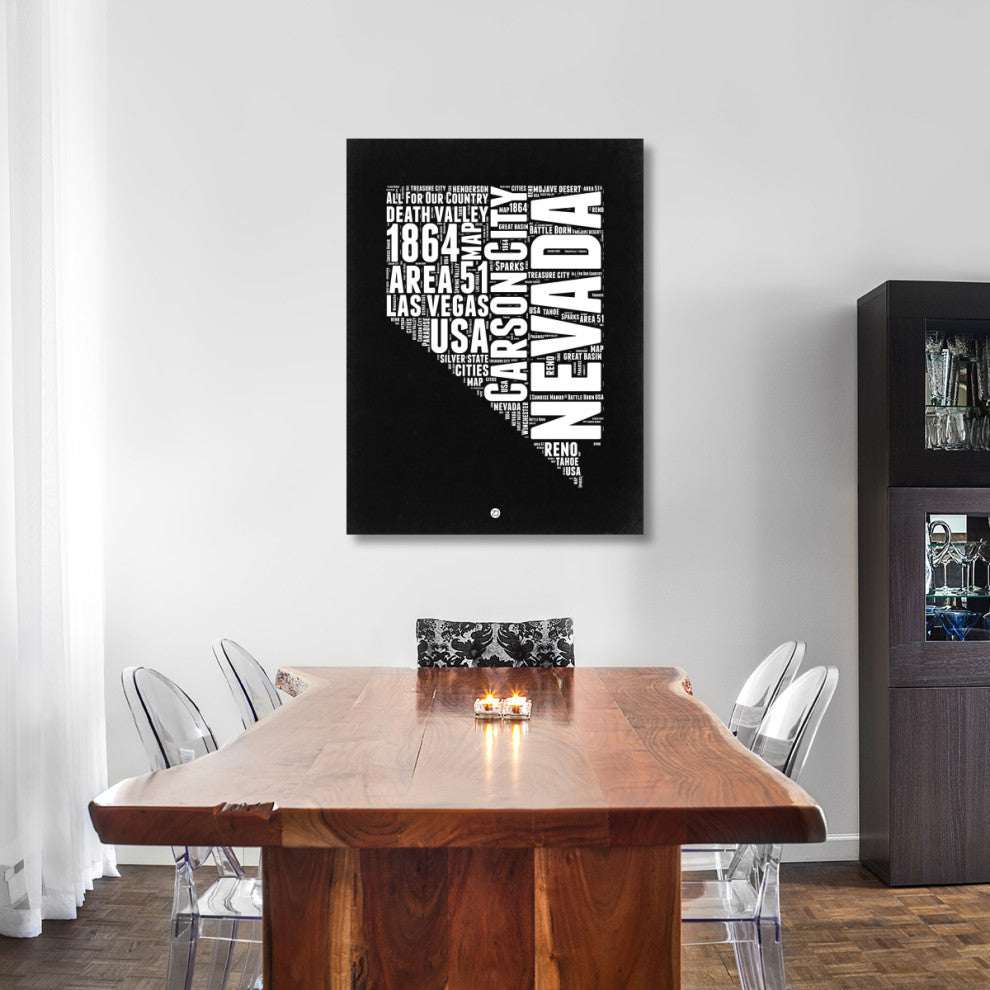 "Nevada Black and White Map" Fine Art Print