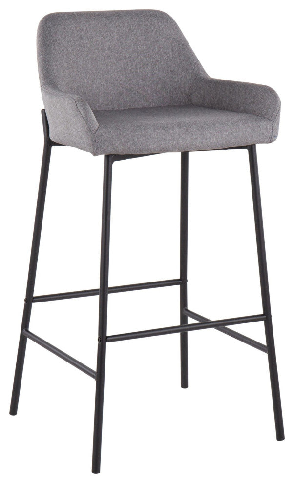 Daniella Industrial Fixed-Height Bar Stool, Black Metal/Gray Fabric, Set of 2