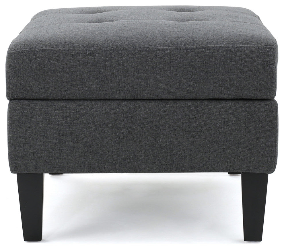 GDF Studio Carolina Tufted Cover Fabric Storage Ottoman, Dark Gray