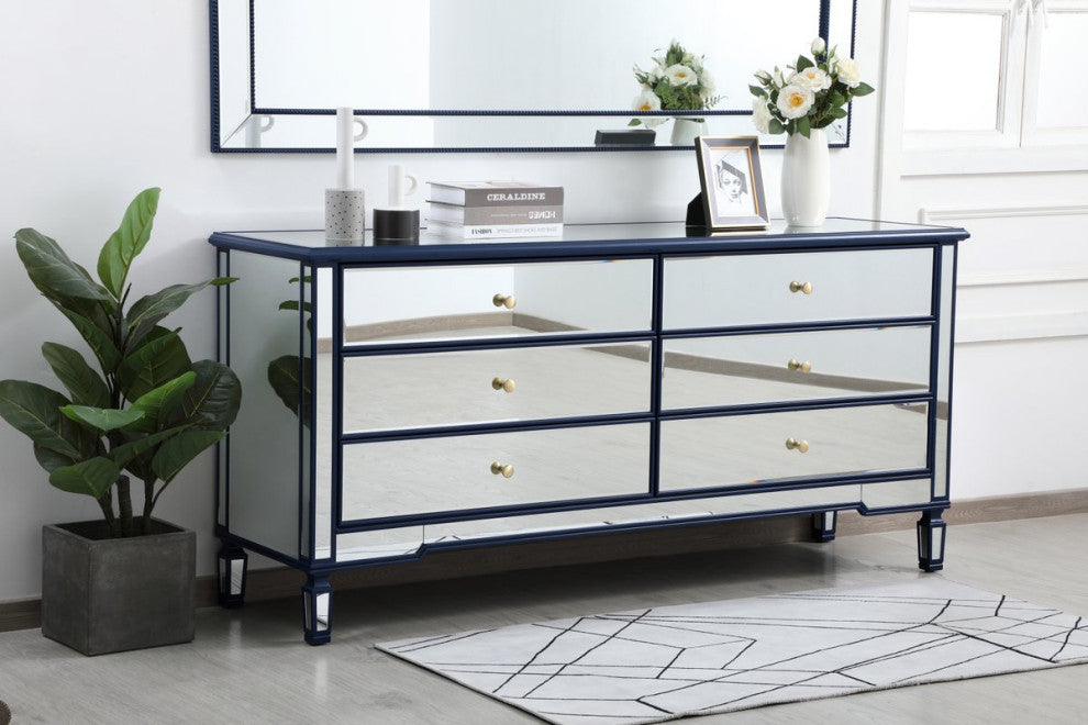 Elegant MF63672BL Contempo 72" Mirrored Chest, Blue