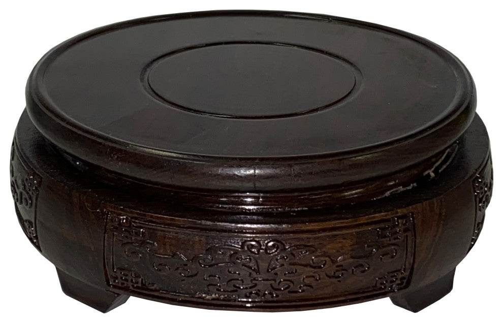 3" Oriental Motif Brown Wood Round Table Top Stand Riser Hws2894A