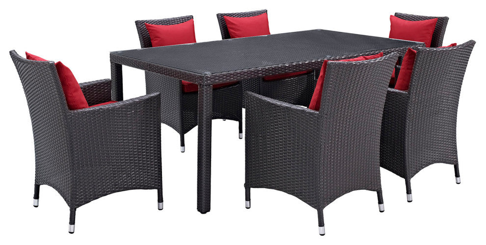 Modway Convene 7 Piece Outdoor Patio Dining Set, Espresso Red
