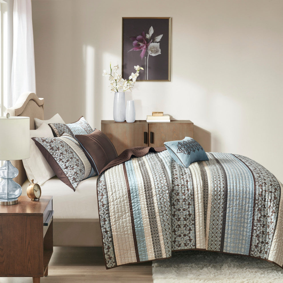 Madison Park Jacquard 5-Piece Coverlet Set, Full/Queen