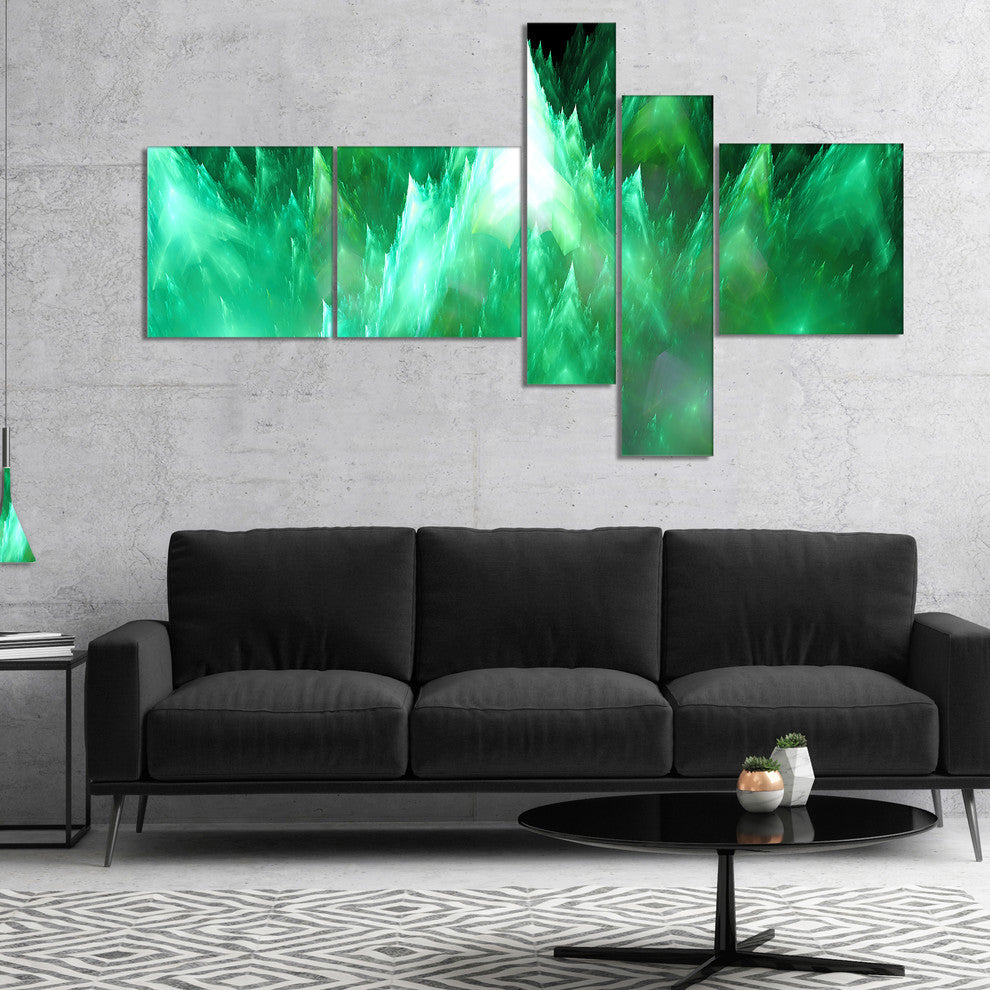 Green Fractal Crystals Design, Abstract Canvas Art Print, 60"x32", 5 panels