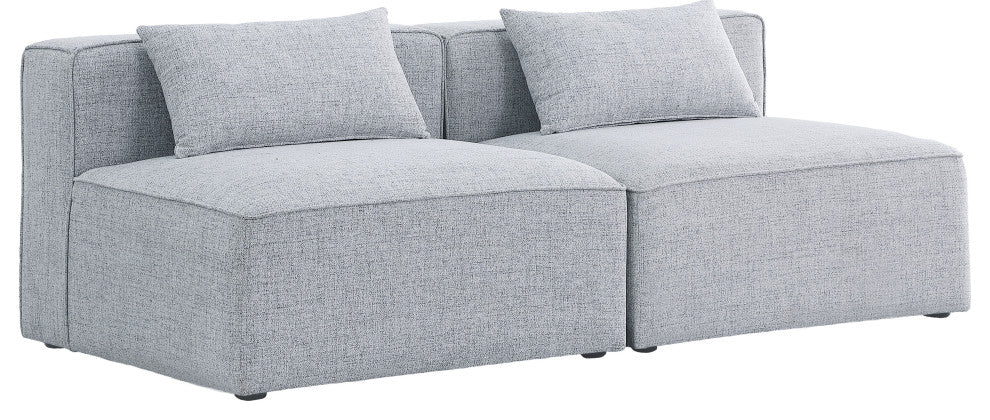 Cube Upholstered Modular Sofa, Gray, 2-Piece: 2 Armless Chair, Linen Texured Fabric