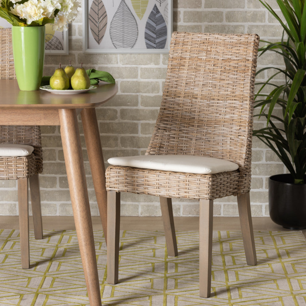Etoile Modern Gray Rattan Dining Chairs, Set of 2
