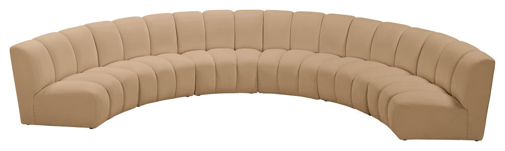 Infinity Channel Tufted Velvet Modular Chair, Camel, 6 Piece