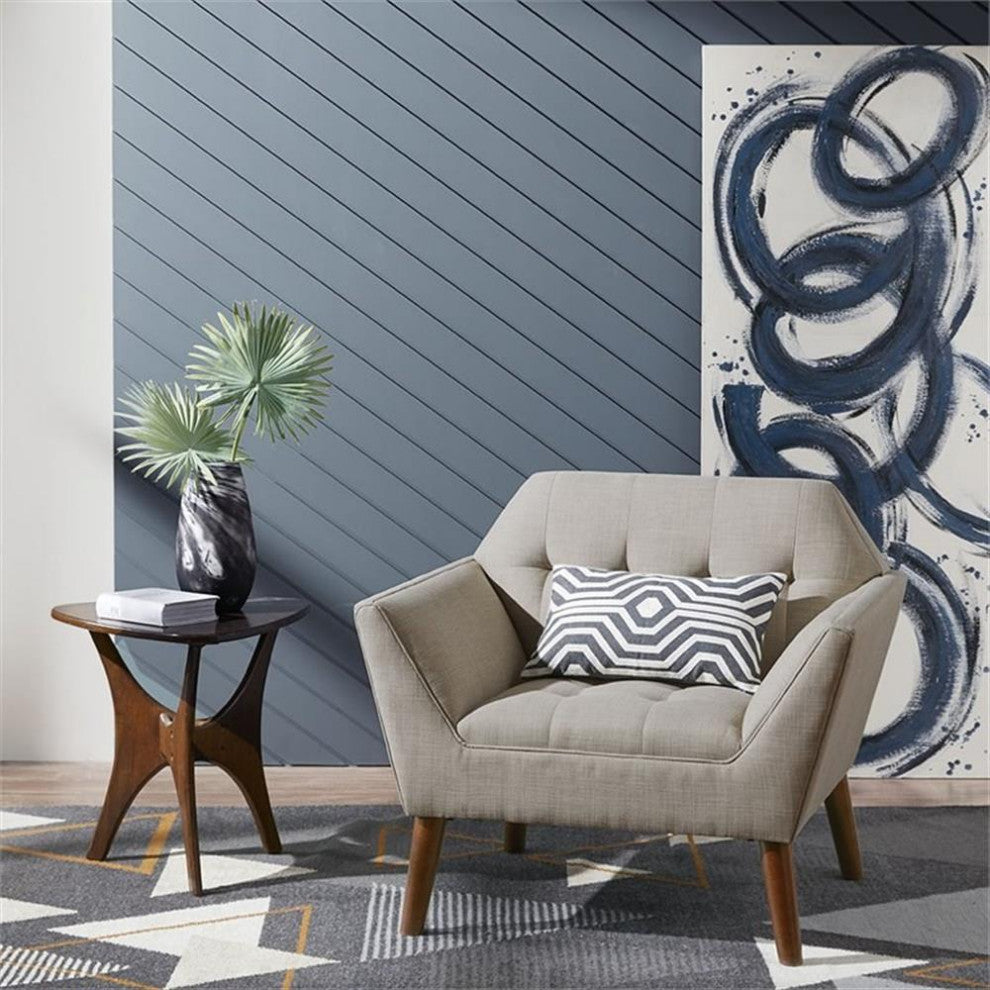 Maklaine 31.5" Mid-Century Fabric and Solid Wood Lounge Chair in Gray/Pecan