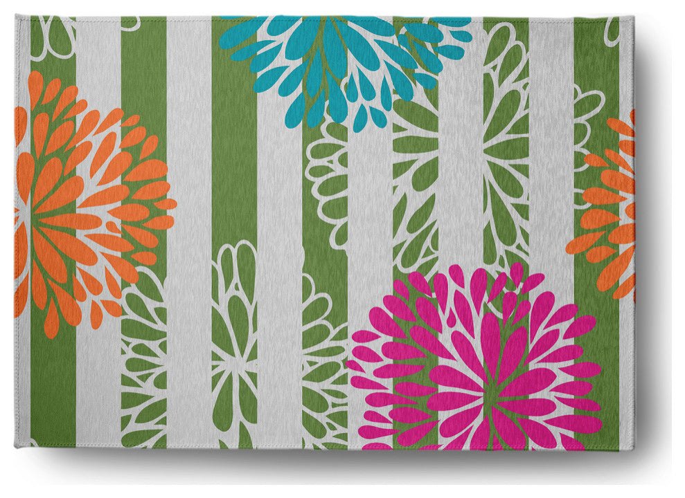 Flower Bursts Spring Chenille Rug, Green, 5'x7'