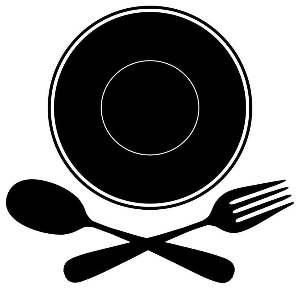 "Mealtime: Black on White - Plate with Crossed Cutlery" Paper Art, 38"x38"