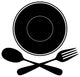 "Mealtime: Black on White - Plate with Crossed Cutlery" Paper Art, 38"x38"