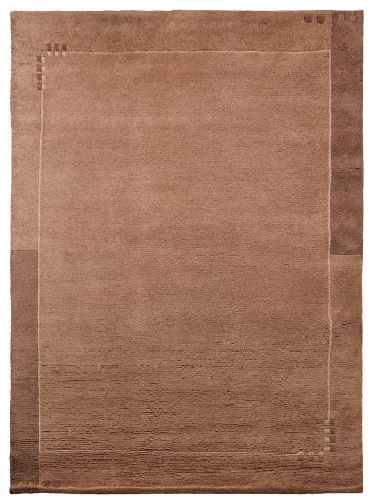 Hand Knotted Tibbati Wool Area Rug Contemporary Brown