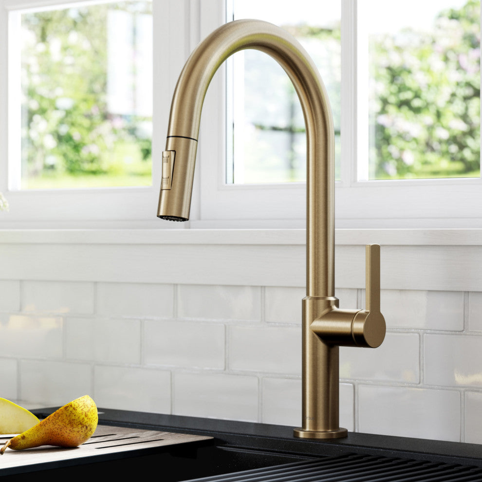 Oletto Pull-Down 1-Hole Kitchen Faucet, Spot Free Antique Champagne Bronze
