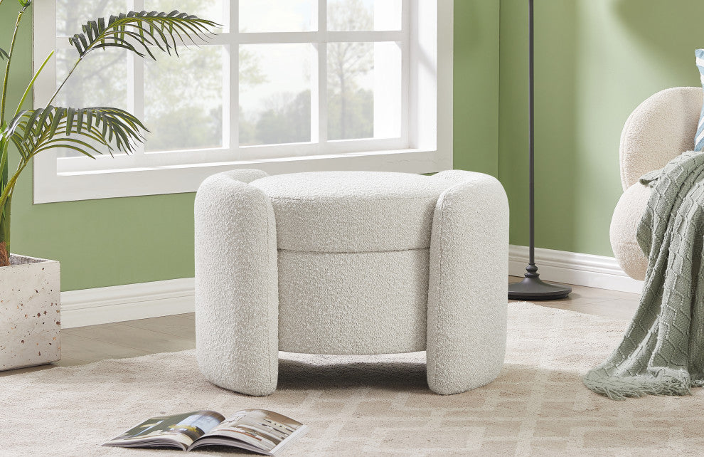 Horizon Boucle Fabric Upholstered Ottoman, Cream