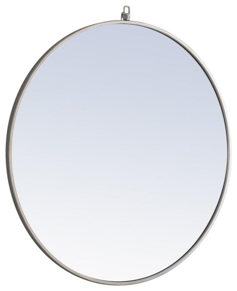 Elegant Decor Rowan 32" Round Metal Frame Hooked Mirror in Silver