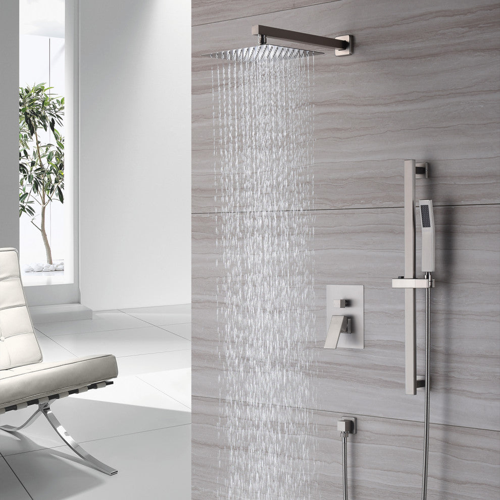 CASAINC 10" Luxury Wall Mounted Shower System Set w Sliding Handheld Rod, Brushed Nickel