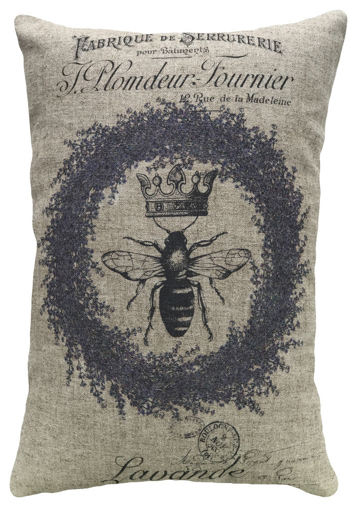 Lavender Bee Linen Pillow, 18"x12"