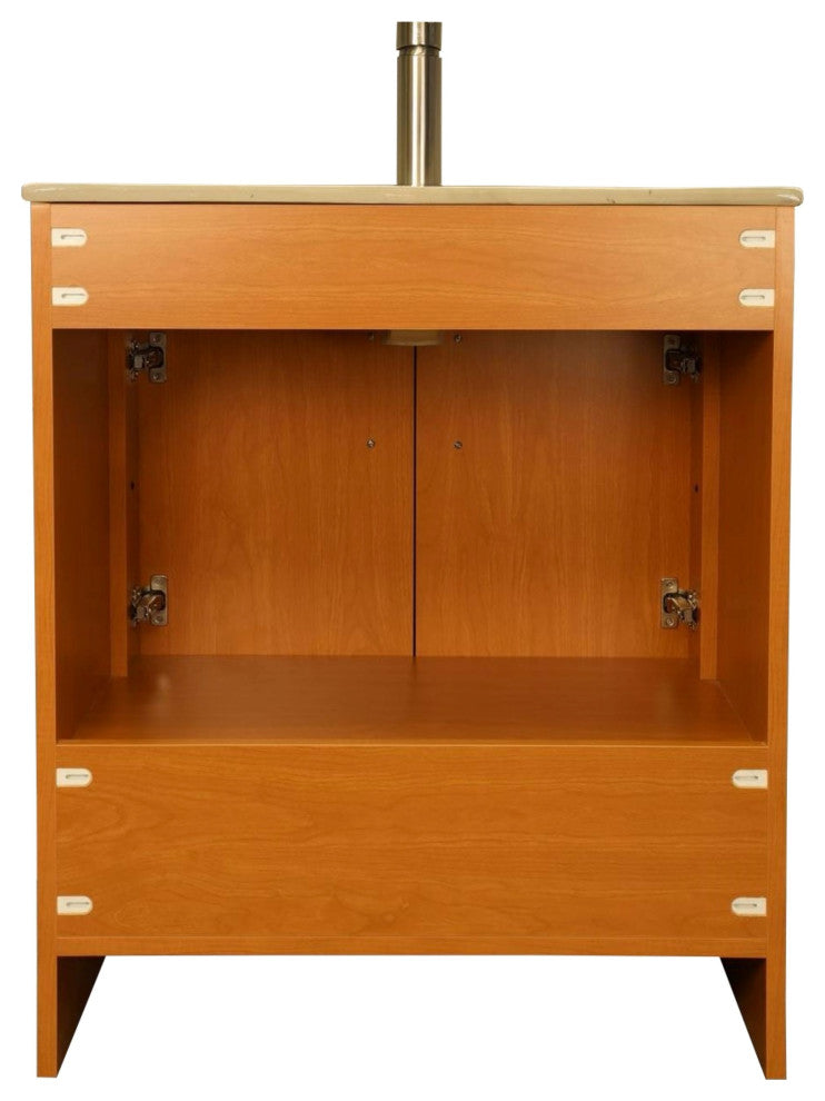 Pacific 30" Vanity With Integrated Ceramic Top and Brushed Nickel Handles, Honey