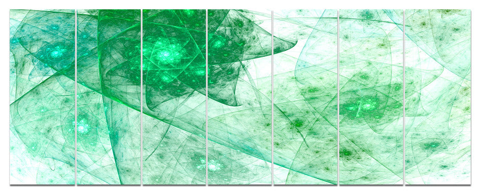 Clear Green Rotating Polyhedron, Abstract Canvas Wall Art, 83"x32", 7 Panels