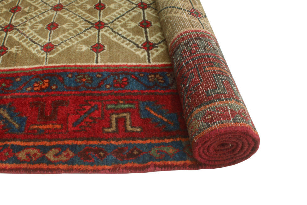 Fine Vintage Distressed Kamari Brown/Burgundy Runner, 4'2x10'9