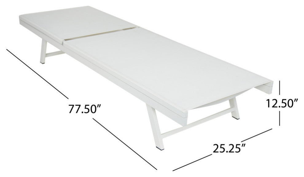 Simon Outdoor Aluminum and Mesh Chaise Lounge, White, Set of 2