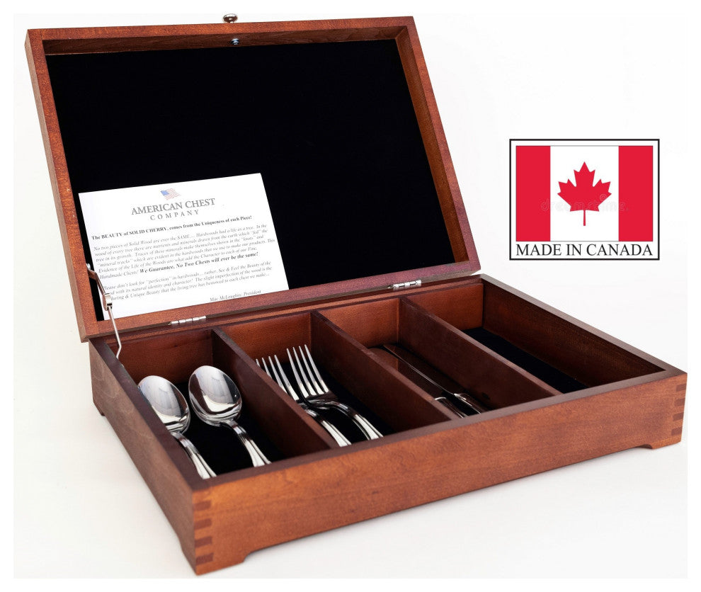 FCan3 Canadian Antique Pine, Divided Flatware Chest, Solid Maple Hardwood