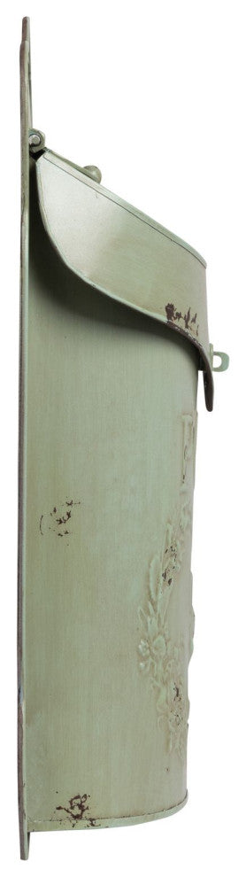 Embossed Tin Post Box, Distressed Finish, Aqua