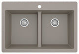 Karran 33" Top Mount Double Equal Bowl Quartz Kitchen Sink, Concrete