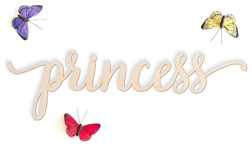 Princess Script Word Wood Sign, 24"x7"