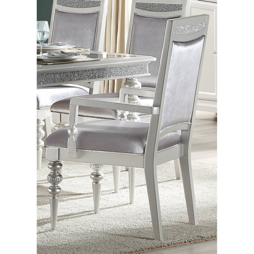 Set of 2 Upholstered Arm Chair, Silver/Platinum Finish