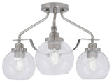 Odyssey 3 Light Semi Flush Mount, Brushed Nickel, 5.75" Clear Bubble Glass