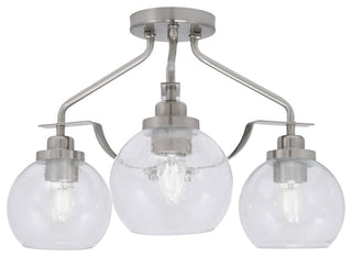Odyssey 3 Light Semi Flush Mount, Brushed Nickel, 5.75" Clear Bubble Glass