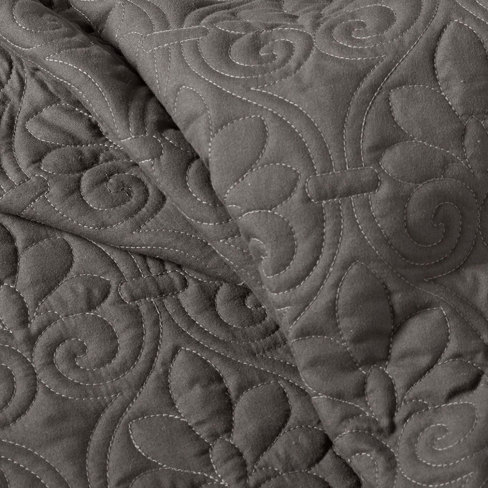 Madison Park Quebec 3 Piece Fitted Bedspread Set, Dark Grey