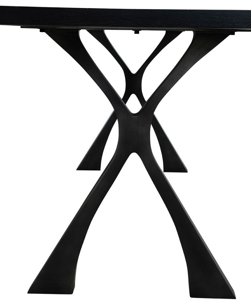 Black Wishbone 87" Wide Oak Dining Table, Black